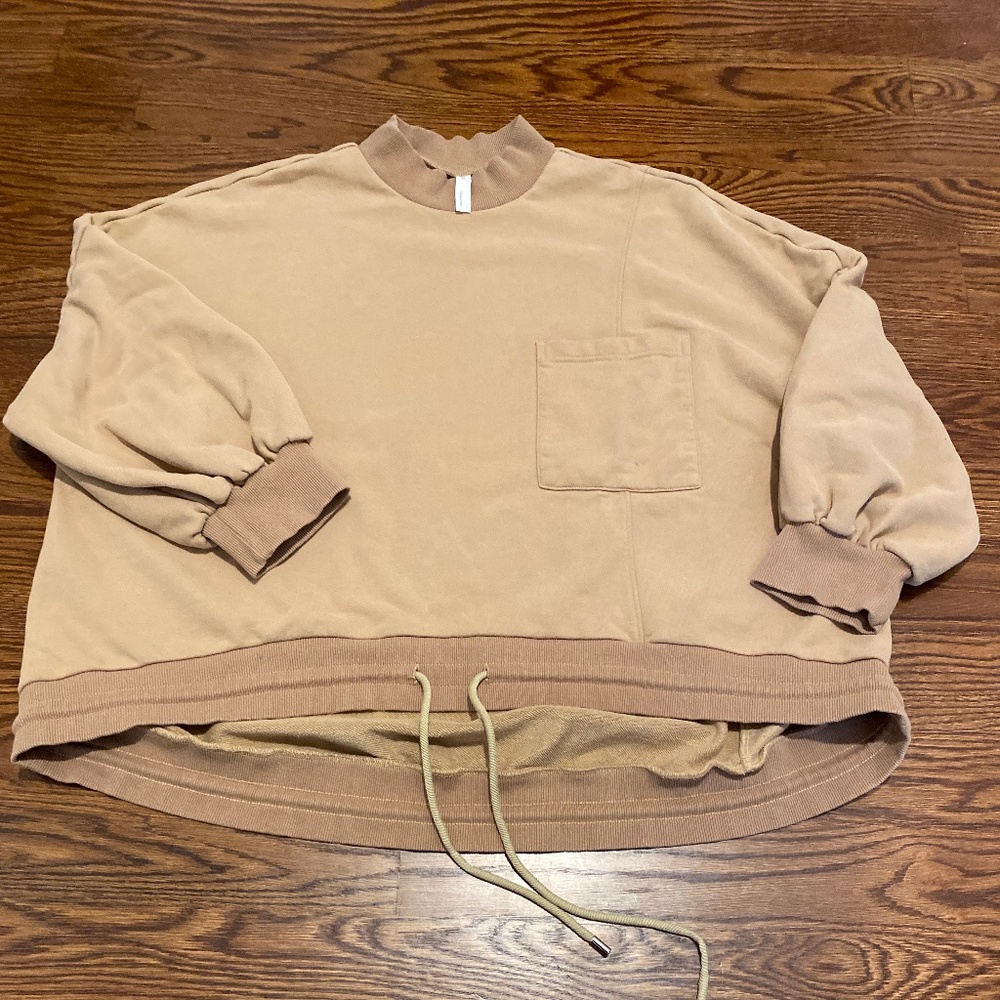 Nap Beige Oversized Mockneck Drawstring Sweatshirt (Size XXL)